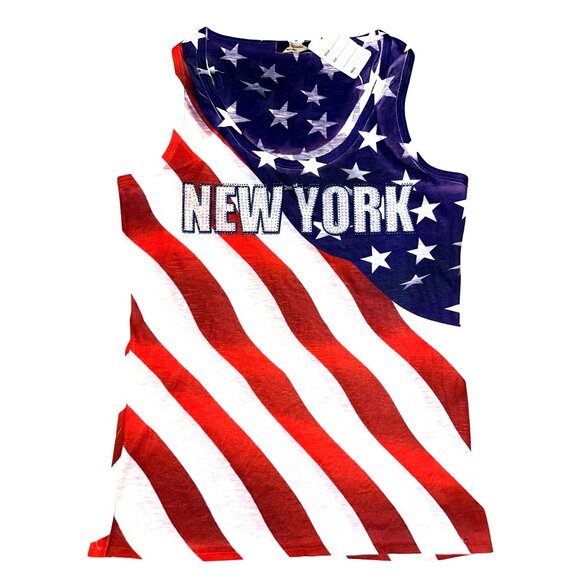 Sweet Gisele XLG American Flag Tank Top New York Rhinestone City Street Glam POP - Picture 8 of 12
